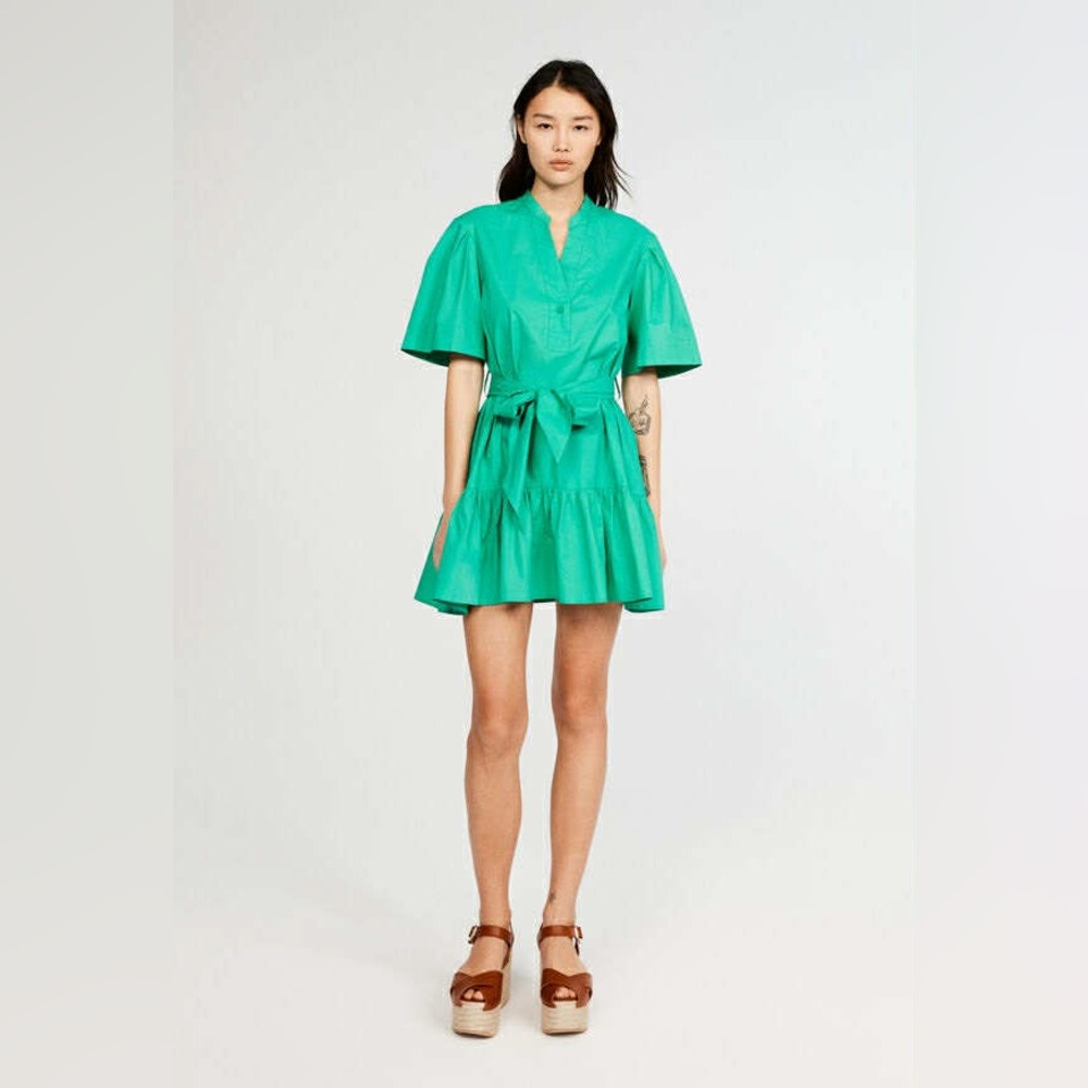 Claudie Pierlot Green Cotton Belted Mini Dress NWOT